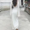 Robes décontractées Femmes légères Robe Chic Col V Tricoté Élégant Slim-Fit Transparent Pour Garde-robe Femme Manches Longues