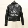 Women's Leather Faux Leather New Autumn Women Faux Leather Jacket Female Rivets Letters Print Motorcycle Leather Short Women's Biker Coat Female Punk Outwear x0913