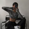 Sexy Backless Lace ups Pullover Tees Women Autumn Black O-neck Slim Long sleeve Short T-Shirt Leopard Zebra Printed Fashion Lady Bandage Cut Out Crop Top