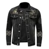 American Classic Lapel Neck Washed Coat Jean Button Pocket Outerwear Man Denim Jacket Black Slim Fit Embroidery 4XL