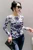 Women's T Shirts 2023 Autumn Winter Vintage Printed Tops Fashion Positioning Flower Shirt Women Round Neck Slim Fit Long Sleeve Mesh