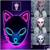 Party Decoration 2022 LED Glowing Cat Face Mask Cool Cosplay Neon Demon Slayer Fox Masks For Birthday Present Carnival Masquerade Hallowe DHC5W