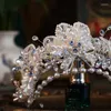 Fermagli per capelli Tiara da sposa Perla Fiore di cristallo Lusso Moda coreana Corona da sposa Diadema Accessori per fascia Copricapo Gioielli per testa