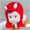 Caps Hats 2022 Winter Baby For Children Keep Warm Girls Cotton Thick Solid Knitted Cute Ears Beanie Pompom Bomber Drop Delivery Kids M Dhgyn