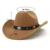 Chapeau de Cowboy occidental Vintage avec ceinture en métal, chapeau Fedora de Jazz pour hommes et femmes, chapeau de fête d'église à large bord, casquette de Cowgirl en feutre Sombrero