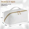 Large Capacity Travel Cosmetic Bag PU Leather Waterproof Women Portable Makeup Bag With Handle and Divider Flat Lay Organizer