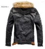 Men's Jackets Men's Jackets Anbenser Men's Winter Warm Ripped Denim Jacket Fleece Lined Thick Thermal Distressed Jean And Coats With Fur Collar x0913 x0913