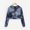 Women's Hoodies Sweater/Fleece Letter Tie-Dye Print Hooded Short Navel Long Sleeve Pullover Hoodie SweatshirtWomen's Sweatshirt