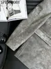 Damen Leder SPENNEOOY Frühling Herbst Mode Büro Dame Grau Farbe Anzug Jacke Umlegekragen Single Button