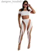 Women's Jumpsuits Rompers 2022 Designer Plus Size Jumpsuits For Women Sexy Mesh Long Sleeve Splicing Sheer Pants See Through Leggings Ladies Rompers L230913