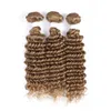 Yirubeauty Cabelo Virgem Humano Brasileiro 3 Pacotes Com Fechamento de Renda 4*4 27 # Cor Onda Profunda Tramas de Cabelo Com Fechamento Parte Livre 10-30 polegadas