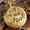 Pocket Watches 2021 Goudklok Bloem Deer Snijontwerp Mechanisch horloge FOB Taille Ketting Skelet Hollow Steampunk Men Drop levering Dhyr9