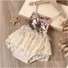 Macacões Criança Bebê Menina Festa Ruffle Romper Nascido 1 2 Ano Aniversário Lantejoula Lace Tutu Hem Patchwork Macacões Infantil Verão Bodysuit D DHDLZ