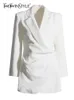 Damskie garnitury Blazery Twotwinstyle Lace Up Eleganc Blazer for Women Notched kołnierz długi rękaw Solidny Ruched Minimalistyczna odzież żeńska moda 230912