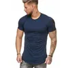 Męskie garnitury B1100 krótkie rękawowe zamek błyskawiczny na ramię uliczne streetwear Hip Hop Summer Thirt Men Longline Curved Hem Tshirt Slim Funny T-Shirt Plus Size