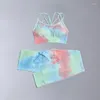 Aktive Sets Yoga-Anzug für Frauen Sport Gym Kleidung Tie Dye Workout Leggings BH Top Langarm Seamlesss Fitness Set Outfit