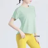 Lu lu Lemons Sleeve Kadınların Gevşek Kısa Çıplak T-Shirt Hızlı Kurutma Nefes Alabilir Koşu Eğitimi Yoga Günlük Top Slim Fit Sweatshirt