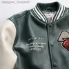 Mäns päls faux päls USA Baseball Uniform American Cowhide Leather Jacket Gunmetal Zipper Avirex Brodery på baksidan L230913