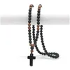 Pendant Necklaces Natural Stone 8Mm Obsidien And Wood Round Beads Mens Necklace With Cross Handmade Jewelry Drop Delivery Pendants Otbkb