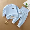 Baby Warm Underwear Set Autumn and Winter Baby Plus Fleece Thickened High Waist Belly Care Baby Long Johns Casual Children's Wear