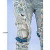 designer jeans Ch amirs high street modemerk waswater Vintage Blauw versleten gat patch knieband Slim Fit Jeans Men282R