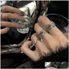 Cluster Ringe Kpop Retro Gothic Silber Farbe Herz Metall Ring für Frauen Mädchen Vintage Y2K Kristall Offene Punk Geometrie Party Schmuck Drop Dh0Kf