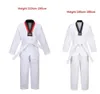 Andra sportartiklar TKD -kostymer kläder Vita taekwondo -uniformer WTF karate judo dobok kläder barn vuxna unisex långärmad gi uniform 230912