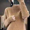 Chandails pour femmes automne/hiver laine tricoté pull col haut solide diamant dépouillé pull doux et de qualité Blouse
