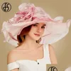 Wide Brim Hats Bucket Fs Pink Hat For Women Organza Sun Flowers Elegant Large Ladies Church Fedoras 230424 Drop Delivery Fashion Acces Dhpoe