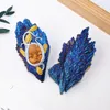 Dekorativa föremål Figurer 1pc Creative Aura Natural Black Tourmaline Blue Feather Baby Face Diy Handmade Halloween Decoration Props Gifts 230912