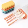 Wheat Straw Folding Cutlery Set Kids Knife Fork Spoon Chopsticks Portable Dinnerware Kits Flatware Set for Travelling Camping