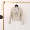 Manteau en cuir PU Pipi pour femme, veste Slim, Vintage, fermeture éclair, Beige, blanc, automne 2023