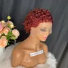 Pixie Curly Cut 13x1 짧은 가발 말레이시아 페루 인디언 인디언 브라질 어두운 빨간색 100% Raw Virgin Remy Human Hair P8