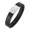 Charm Armbanden Vintage Mannen Sieraden Zwart Bruin Lederen Armband Rvs Magnetische Sluiting Mode Armbanden PH500