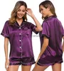 Damen Schlaf Lounge Sommer Sexy Frauen Seidensatin Pyjama Set Zweiteilige Pj Sets Nachtwäsche Nachtwäsche Loungewear Button-Down Pj SetsL230913