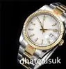 8 стилей Unisex Automatic Watches White Index Dial Двухтологический дата 36 мм/41 мм римблдон римский белый серебряный синий рифленый набор женской мужские.