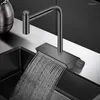 Rubinetti da cucina Rubinetto a cascata in ottone nero e interruttore doppio supporto per acqua fredda Miscelatore estraibile da 360 gradi