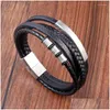 Bracelets de charme Bracelet en cuir pour hommes en acier inoxydable tissé à la main de style MTI-couche classique de luxe avec fermoir magnétique pour Drop D ot1Xj