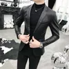 Hommes de fourrure fausse fourrure solide noir coupe ajustée Blazer Hombre PU veste en cuir hommes un bouton affaires décontracté bal Blazers pour hommes coréen costume manteau L230913