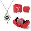 Ensemble collier et boucles d'oreilles en 100 langues, collier de Projection I Love You avec pomme Rose, coffret cadeau pour petite amie, cadeaux romantiques 2023