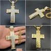 Pendant Necklaces Hip Hop Iced Out Big Cross Necklace For Men Gold Color Stainless Steel Rhinestone Hiphop Christian Jewelrypendant Dr Dh8Ev