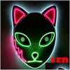 Party Decoration 2022 LED Glowing Cat Face Mask Cool Cosplay Neon Demon Slayer Fox Masks For Birthday Present Carnival Masquerade Hallowe DHC5W