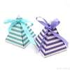 Present Wrap Est Pyramid Candy Boxes With Rand Striped Box för gäster Bröllopsfest Favor Decora Baby Shower Birthday
