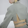 Trajes de mujer 2023 moda Irregular elegante Blazer mujer entallado manga larga encaje hasta Bowknot Blazers mujer estética Chic abrigo coreano