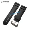 Jawoder Watchband 24mm 26mm Buckle 22mm Men Watch Bands Black Diving Silicone Rubber Strap rostfritt stål Pin Buckle For Panera292b