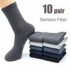 Herrstrumpor 10 Par Bambu Fiber Harajuku Retro andningsbar affärsman Black Long Sock Deodorant Gift Set Storlek 39 230912