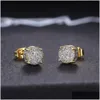 Mens Hip Hop Earrings Jewelry Gold Sier Iced Out Cz Stone Stud Drop Delivery Dhezo