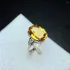 Cluster-Ringe, natürlicher und echter Citrin, massiver 925er-Silber-Edelstein-Ring für Damen, Hochzeit, Party, eleganter Schmuck