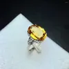 Bagues de cluster Naturel et réel Citrine Solide 925 Bague de pierres précieuses en argent pour la fête de mariage des femmes Bijoux élégants