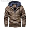 Men's Fur Faux Fur Vintage Jacket Bomber Men Winter Jacket Thick Coat Fashion Zipper Coat Faux Leather Jacket Men Fur Lined Warm Coat Men Brown 201119 L230913